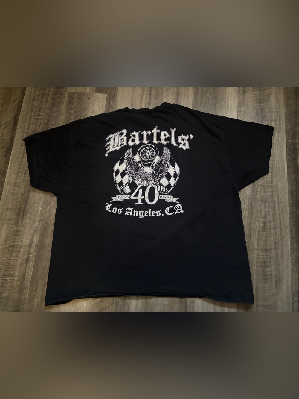No Size Tags Gildan Bartels 40th Anniversary Los Angeles CA Black T-Shirt
